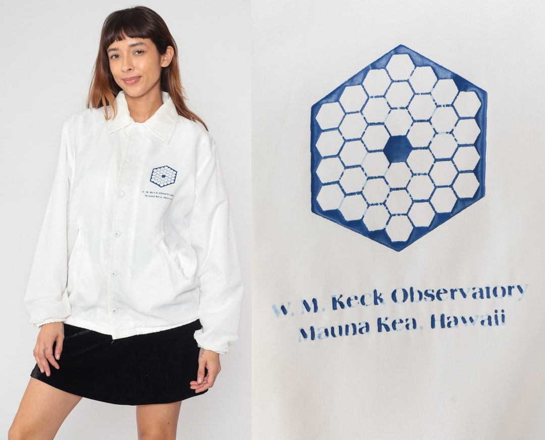 WM Keck Observatory Jacket 80s White Astronomy Snap up Windbreaker