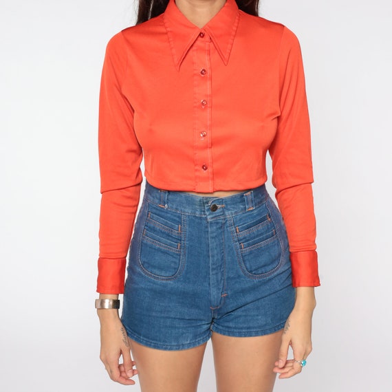 Orange Crop Top 70s Cropped Shirt Polyester Bohem… - image 6