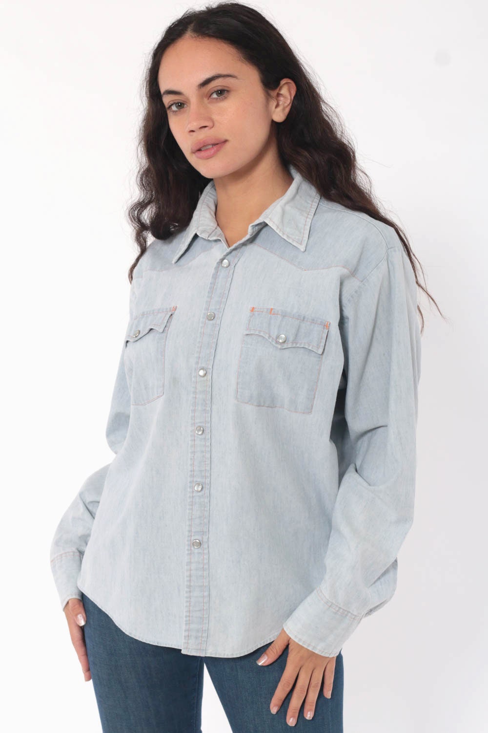 women's denim shirt with snaps