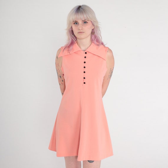 Peach Mod Mini Dress 60s 70s Shift STEWARDESS Dre… - image 3
