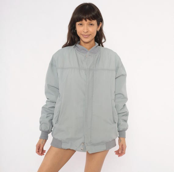 80s Grey Bomber Jacket Catalina Varsity Windbreaker Knit Collar Cuffs Coat Silver Sporty Athletic Winter Unisex Cotton Vintage Mens Medium M