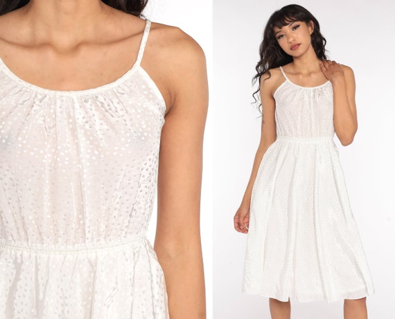 1970s White Dress Bohemian Disco Grecian Midi 70s Boho Party Spaghetti Strap Vintage High Waisted Flowing Sexy Small