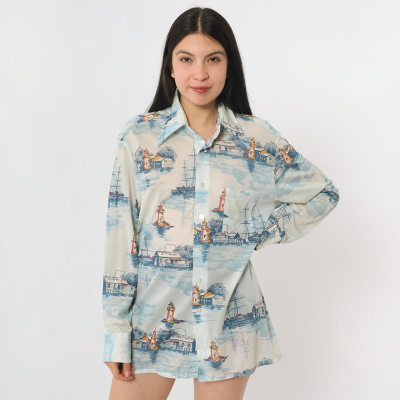 70s EMBROIDERED SAILOR TOP - XL