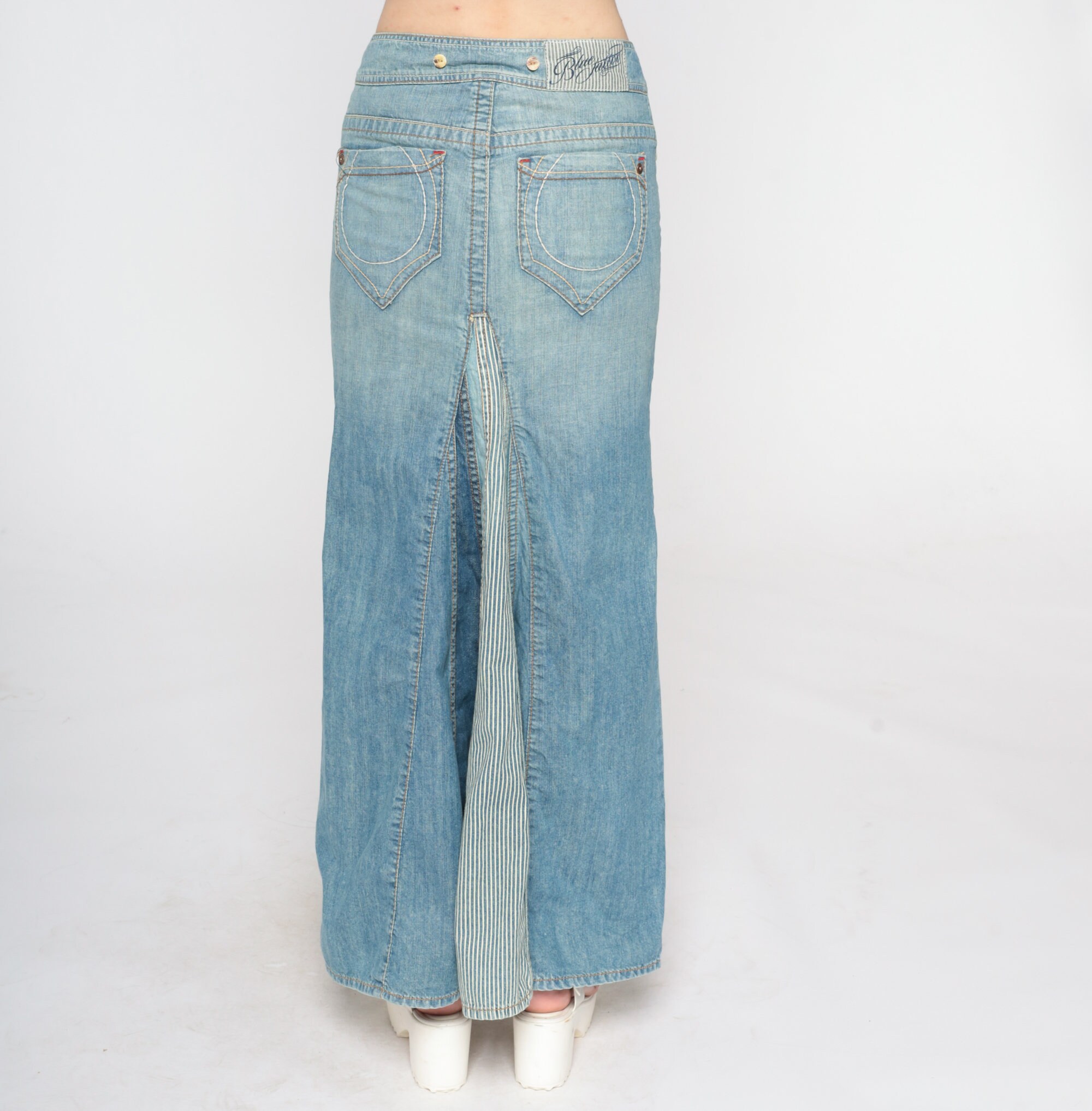 Y2k Denim Maxi Skirt Low Rise Jean Skirt Retro Pleated 00s Pop Star ...