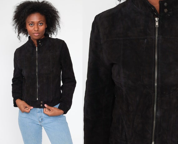 Suede Bomber Jacket 80s Wilsons Leather Jacket Bl… - image 1