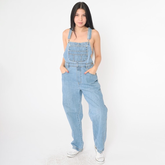 90s Denim Overalls London London Blue Jean Overall Pants Suspender Bib Pants Straight Leg Jeans Retro Vintage 1990s Small Medium