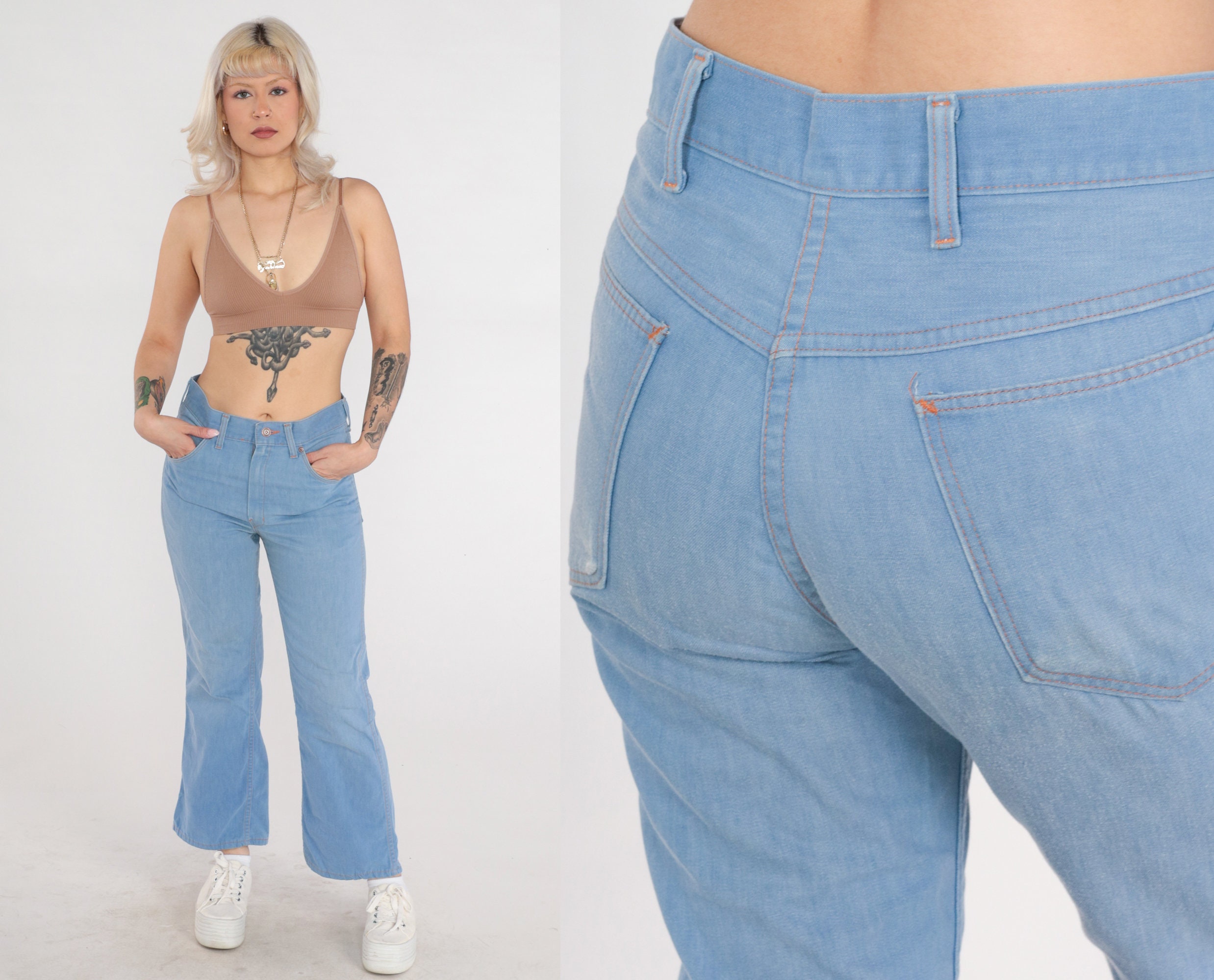 70s Jeans Flared Bootcut Jeans High Waisted Rise Retro Denim ...