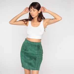 Suede Mini Skirt 90s Green Leather Skirt Boho Pencil Skirt Wiggle Party Retro Grunge Bohemian High Waisted Hipster Vintage 1990s Small S 28