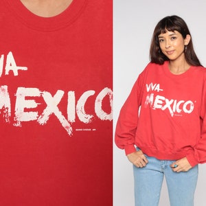 Viva Mexico Sweatshirt 80s 90s Crewneck Sweatshirt Red Vintage Graphic Travel Large xl l image 1
