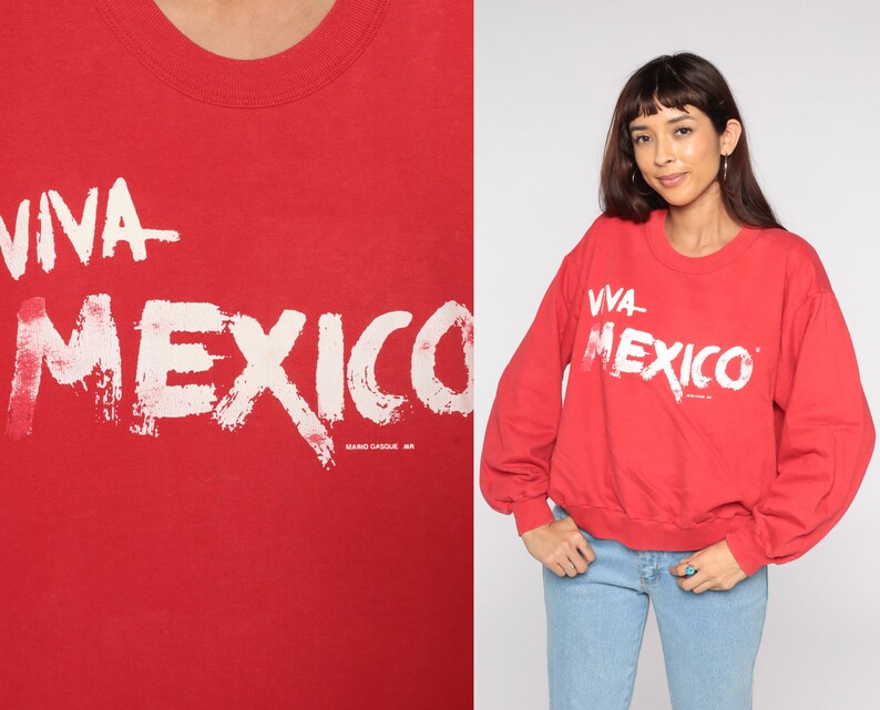 Viva Mexico Sweatshirt 80s 90s Crewneck Sweatshirt Red Vintage Graphic Travel Large xl l image 1