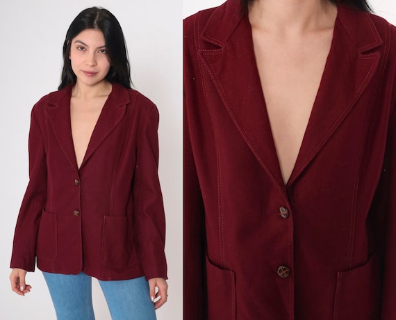 Burgundy Wool Blazer Jacket 70s Suit Jacket Oxblo… - image 1