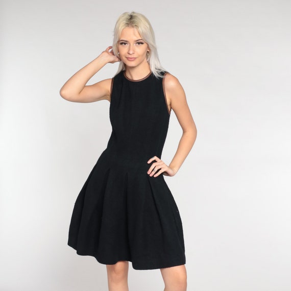 Black Mini Dress Y2k Ralph Lauren Wool Dress Plea… - image 3
