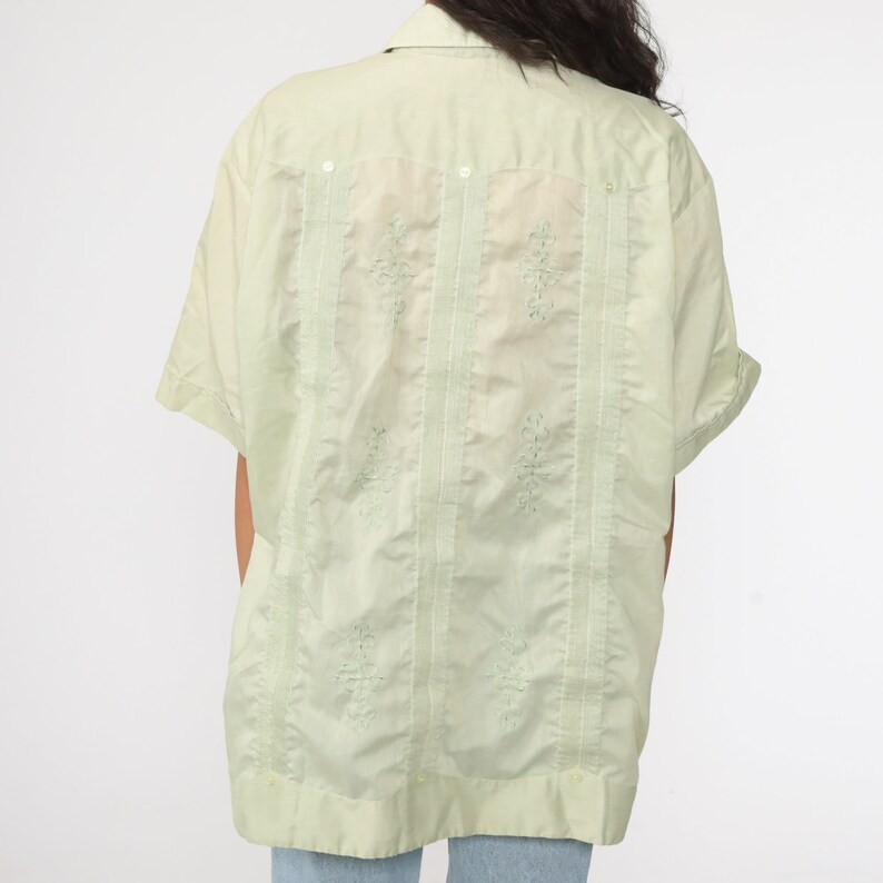 70s Oxford Shirt 2xl EMBROIDERED Shirt Light Green Shirt Cargo Pocket Button Up Shirt Short Sleeve 1970s Vintage Dagger Collar Men/'s xxl