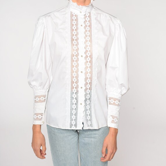 White Prairie Blouse Puff Sleeve Shirt Lace Top B… - image 6
