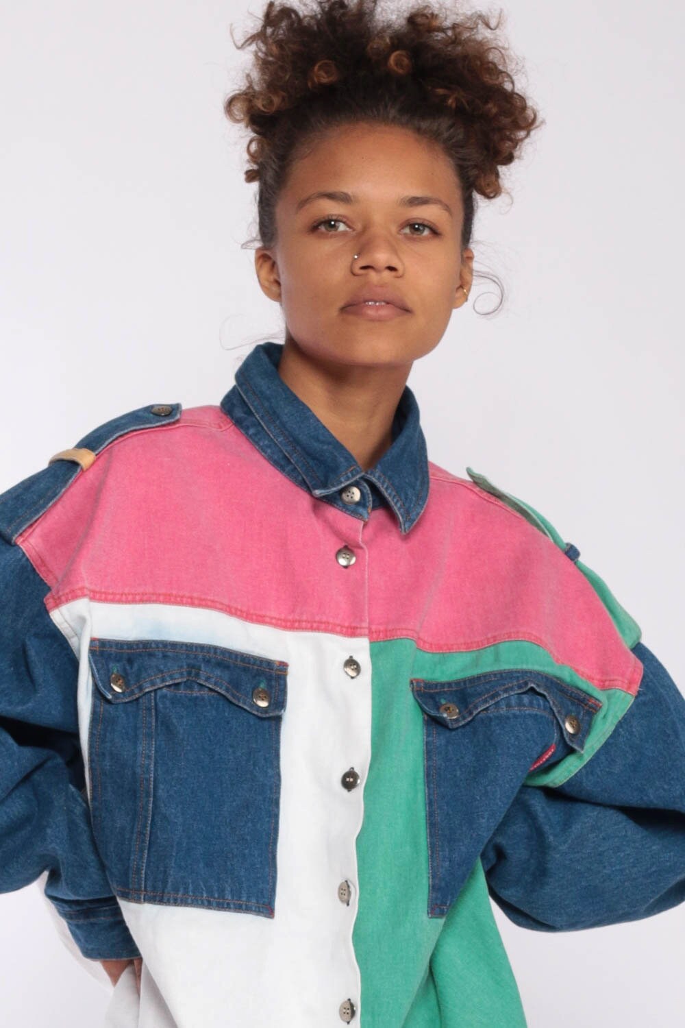 color block button down shirt