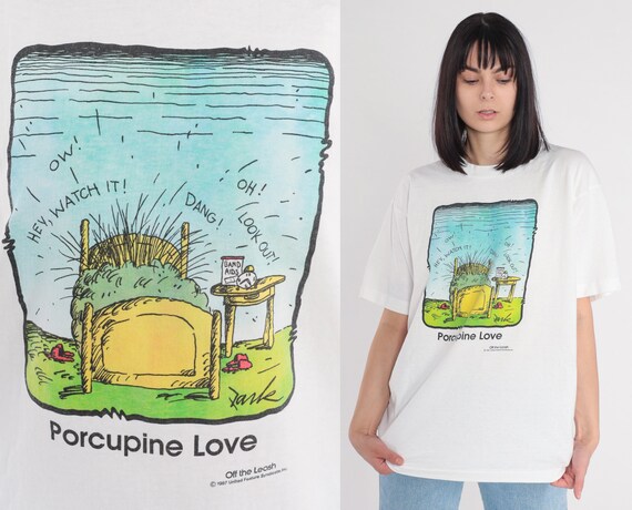 Funny Comic Shirt 80s Off the Leash Cartoon T-Shirt Porcupine Love Graphic Tee Novelty Tshirt Single Stitch Animal Sex Joke Vintage 1980s XL
