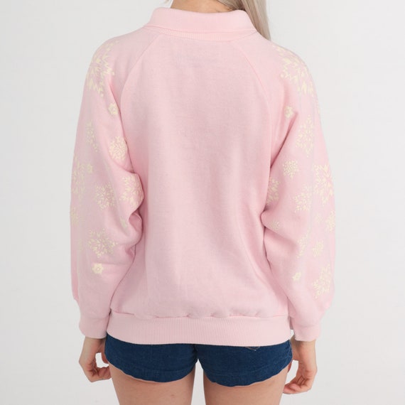 Snowflake Sweatshirt 90s Baby Pink Collared Sweat… - image 6