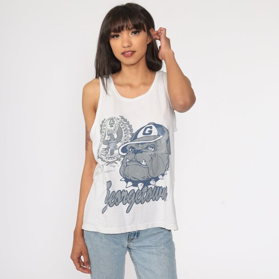 Georgetown Hoyas Shirt 80s College Tank Top Washington DC University Sports Vintage T Shirt Graphic Tee 90s Grey Retro TShirt Medium