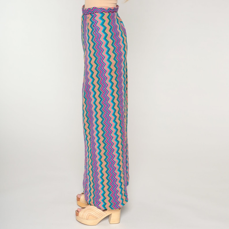 70s Maxi Skirt Colorful Zig Zag Striped Hippie Skirt Psychedelic Print High Waisted Bohemian Retro Vintage Pink Blue Purple 1970s Large L image 5