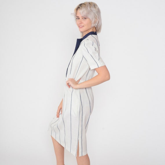 White Striped Dress 80s Midi Dress Puff Sleeve Da… - image 4