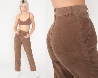 Brown Corduroy Pants 80s Pleated Trousers Lee High Waisted Rise Mom Pants Retro Eighties Relaxed Vintage 1980s Extra Small xs 24