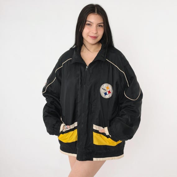 Vintage Pittsburgh Steelers Jacket 90s Black Yellow Football Coat NFL Embroidered Logo G III Nylon 1990s Winter Outerwear Men's Medium M