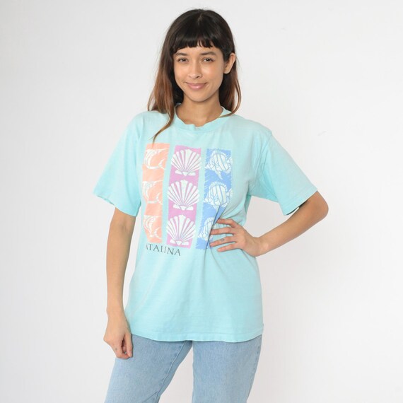 Vintage Catalina Island Shirt 90s Seashell T-Shirt California Tropical Fish Graphic Tee Marine Life Tshirt Single Stitch 1990s Medium M