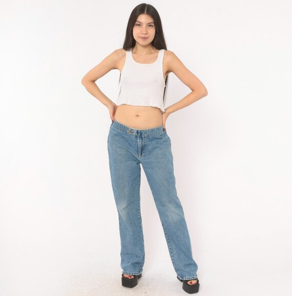 Light Wash Straight Leg Jeans 90s Relaxed Fit Denim Pants Blue Cotton Paris Blues No Pocket Clean Girl Minimalist Faded Mom Vintage Large L