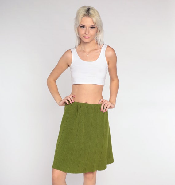 Knit Mini Skirt 70s Olive Green Ribbed Skirt High… - image 3