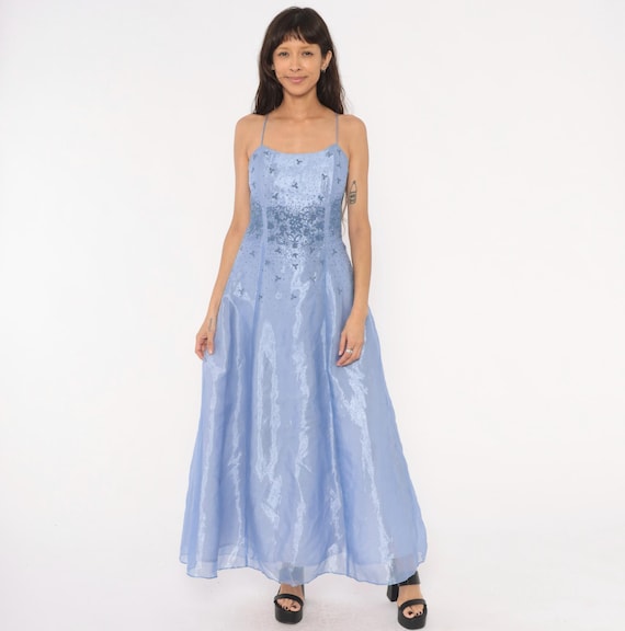 Fairycore Prom Dress 90s Periwinkle Beaded Gown Butterfly Embellished Winter Formal Party Homecoming Lace Up Organza Blue Lavender Medium M