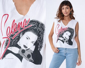 Vintage 90s Selena Shirt 90s Band Tank Top Cutoff Deep V Neck Tejano Concert 1997 Memorial Tee White Cut Off Crop Top Small Medium