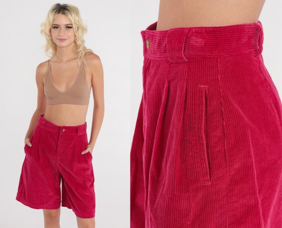 Pink Corduroy Shorts 90s Pleated High Waisted Sho… - image 1