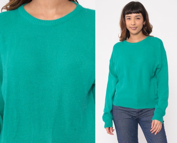 Green Angora Wool Sweater 90s Textured Swirl Knit Pullover Cozy Plain Vintage Knitwear Pierre Cardin Jumper 1990s Retro Basic Medium M