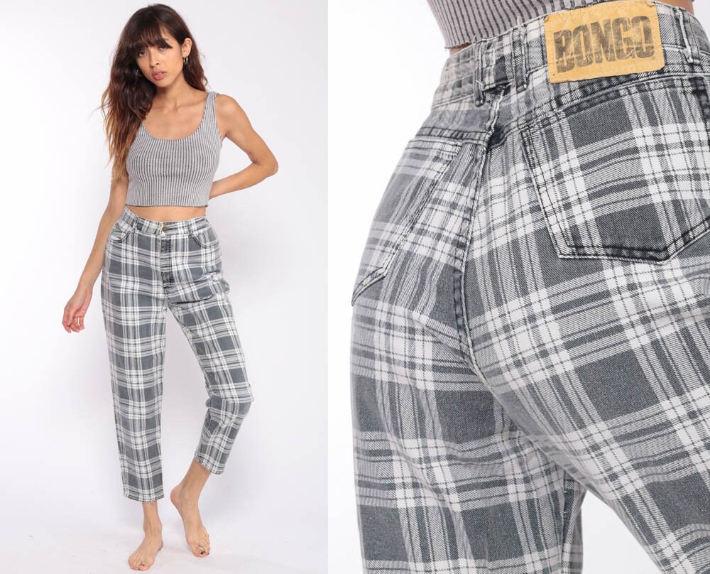 high waisted plaid jeans