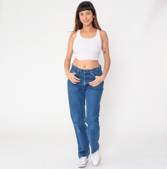 90s Levis Jeans Medium Blue Denim High Waist Straight Leg Mom Jeans Cotton Vintage Classic Americana W34 L34 Casual Everyday Relaxed Large L