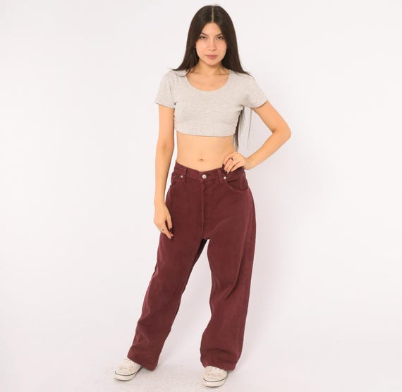 Y2K Levi's 501 Burgundy Pants Baggy Jeans High Rise Wine Red Maroon Trousers Dark Academia Grunge Skater Workwear Unisex Bottoms Mens Large