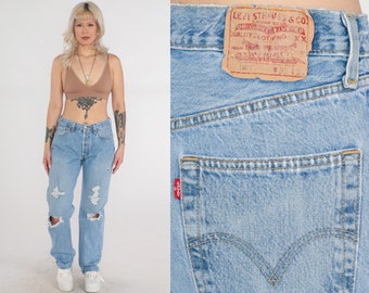 Levis 501 Jeans Y2k Ripped Jeans Mid Rise Straight Leg Distressed Denim Pants Levi Strauss Relaxed Boyfriend Vintage Mom 00s Large 32 x 34