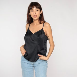 Lingerie Top Lace Camisole Black Nylon Tank Top 80s Cami Top V Neck Gothic Boho Romantic Vintage Bohemian Goth Large xl