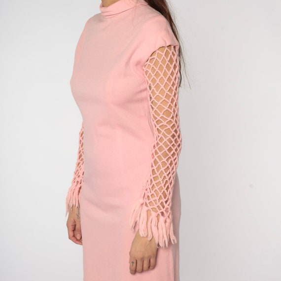 60s Mod Mini Dress Baby Pink Crochet Sleeve Mock … - image 8