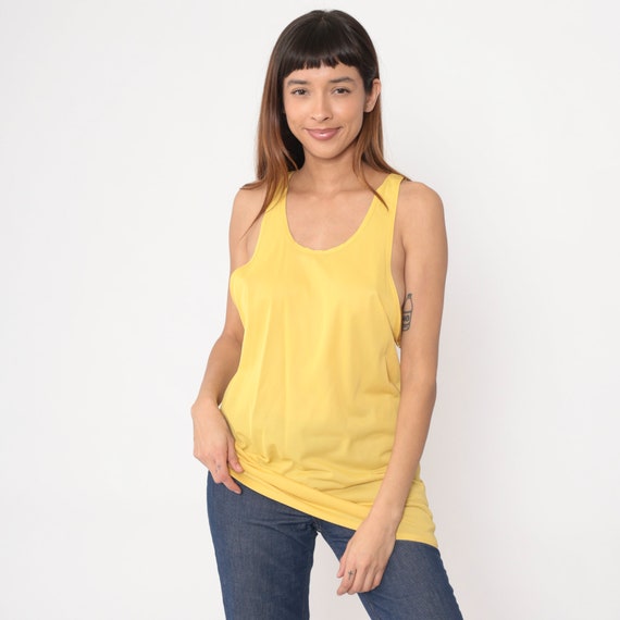 Yellow Tank Top 80s Munsingwear Single Stitch Retro Shirt 1980s Low Armhole Shirt Plain Sleeveless Top Vintage Athletic Gym Medium