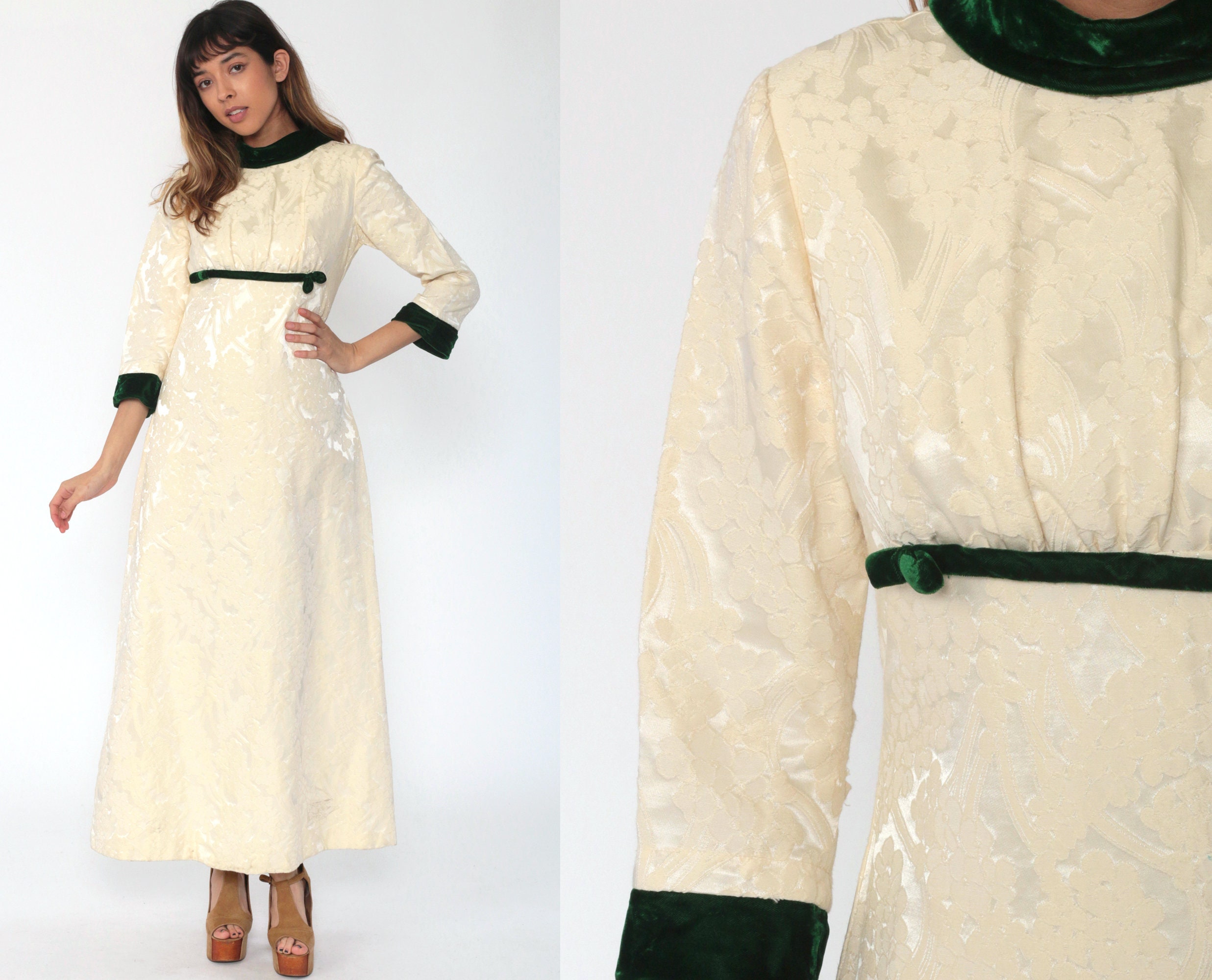 Brocade Party Dress 70s Cream Maxi ...