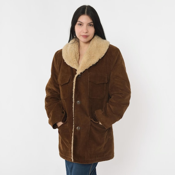 Vintage 70s Corduroy Sherpa Jacket Men's 40 Shearling Jacket