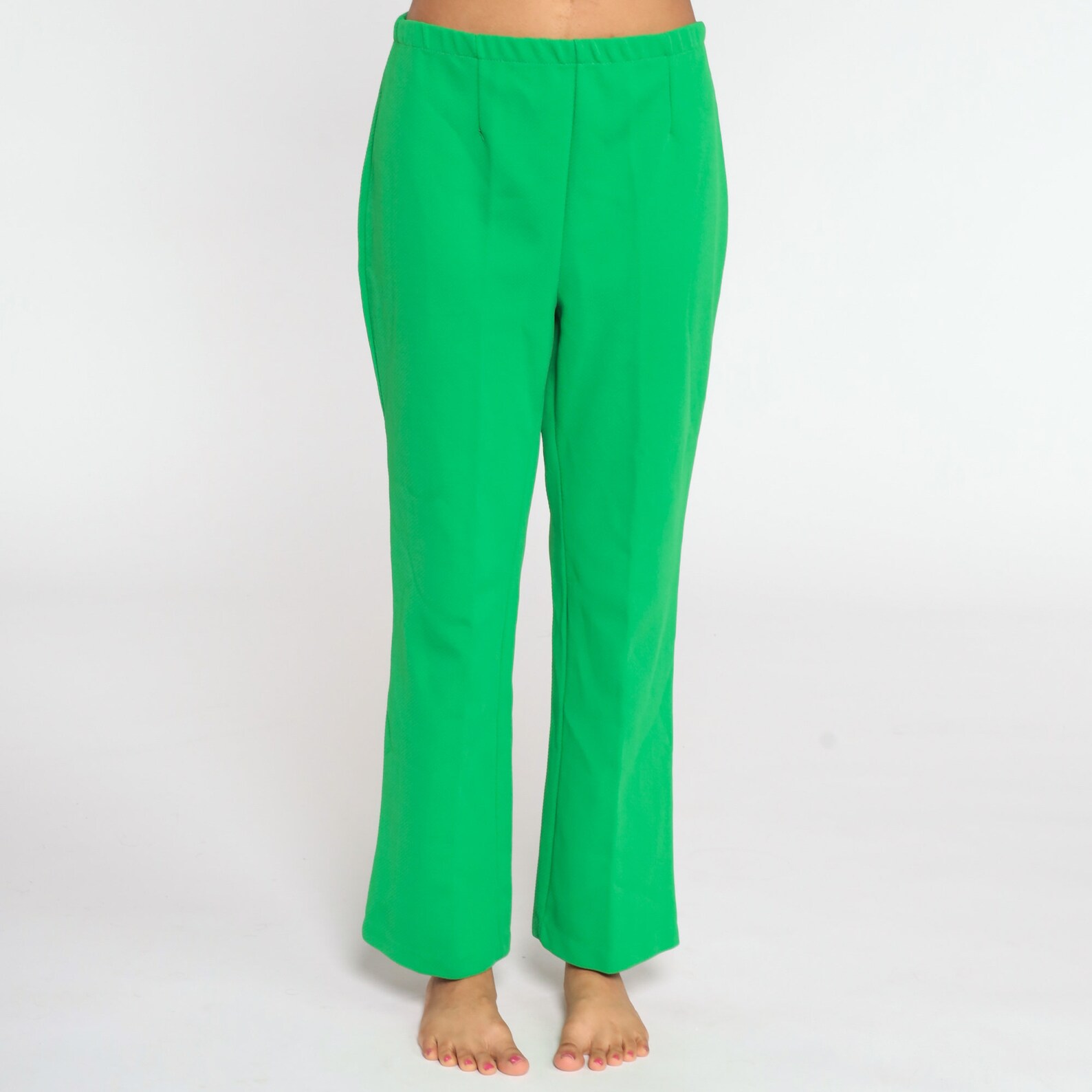 Green Bell Bottom Pants 70s High Waisted Trousers Boho Flared Etsy
