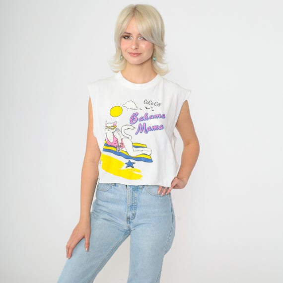 Vintage Beach Cat Shirt Bahama Mama Tank Top Coco Bay Cutoff Joke T Shirt 90s Graphic Tshirt 1990s Retro Muscle Tee Large L