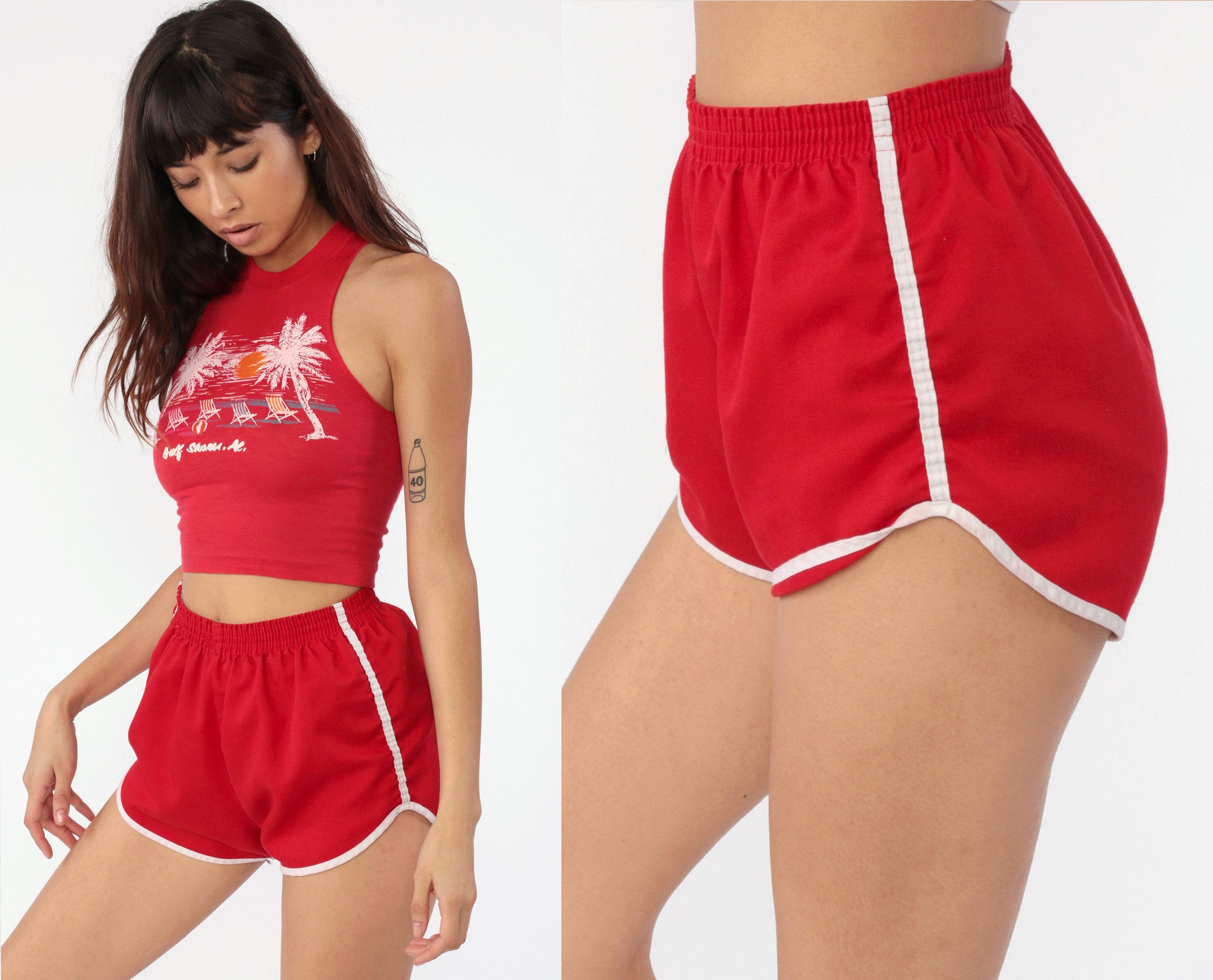 Red Gym Shorts 80s Running Shorts Racing Short High Waisted Retro Gym  Jogging Shorts 1980s Vintage Cotton Polyester Elastic Waist Small Xs 