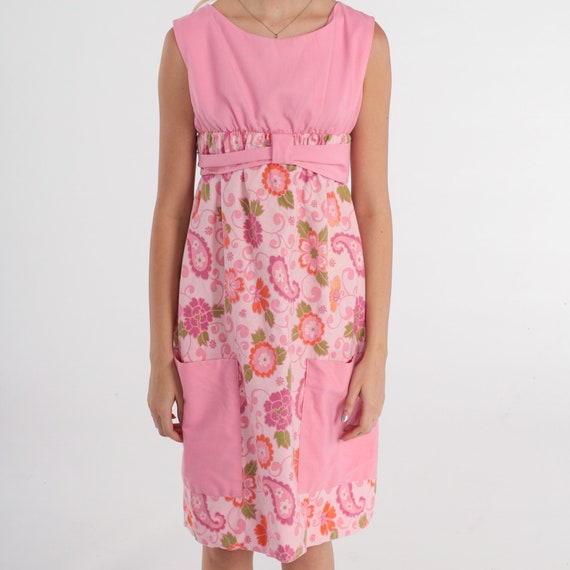Pink Floral Dress 70s Mod Mini Dress Retro Groovy… - image 8