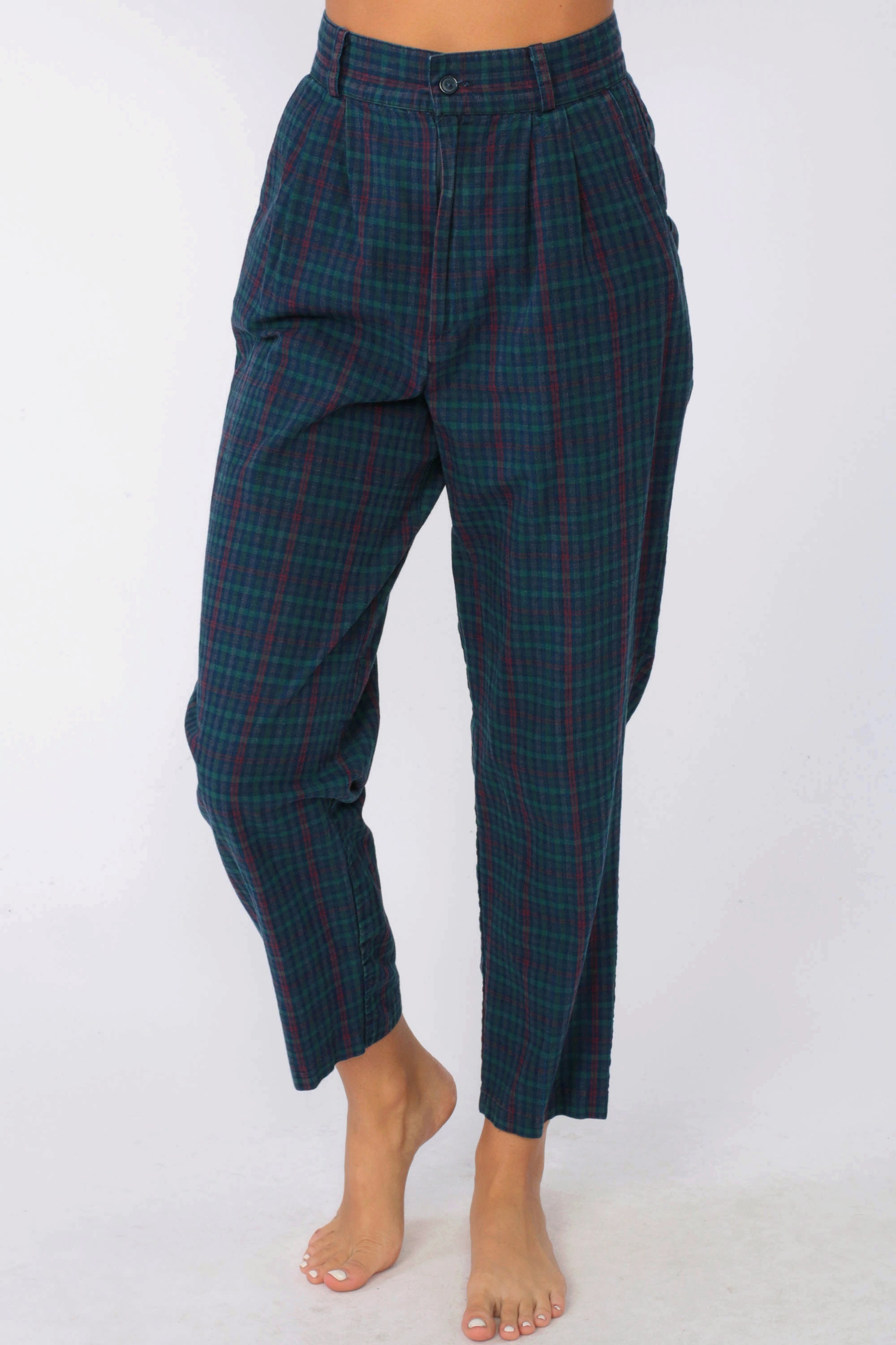 blue plaid trousers