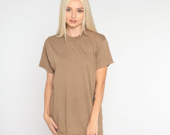 Brown T-Shirt 90s Plain TShirt Short Sleeve T Shirt Retro Tee Solid Basic Neutral Earth Tone Top Cocoa Minimalist Vintage 1990s Medium Large