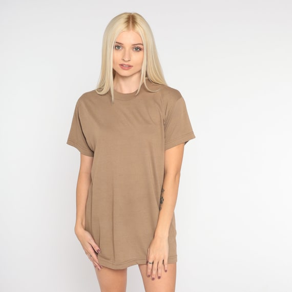 Brown T-Shirt 90s Plain TShirt Short Sleeve T Shirt Retro Tee Solid Basic Neutral Earth Tone Top Cocoa Minimalist Vintage 1990s Medium Large