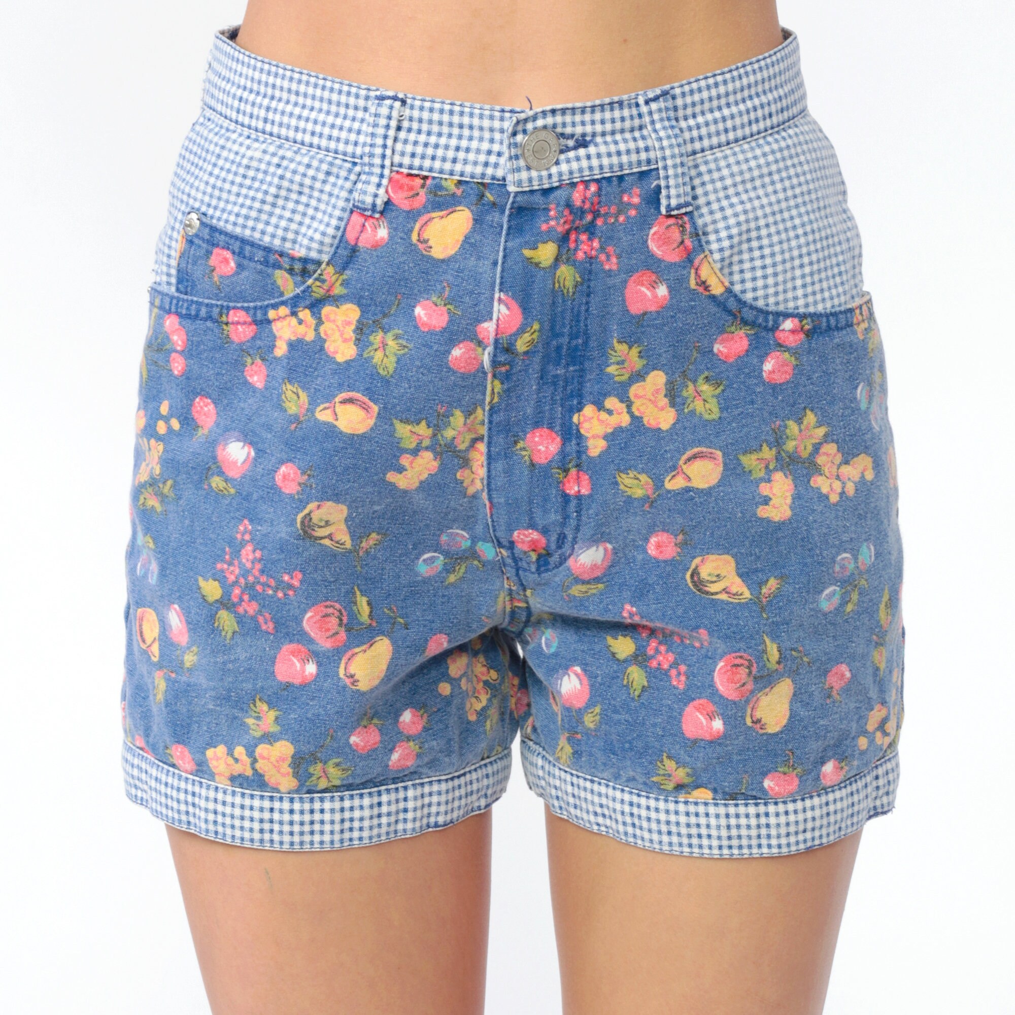 Gap Jean Shorts 90s FRUIT PRINT Shorts Gingham Jean Shorts High Waisted Denim Shorts 1990s 